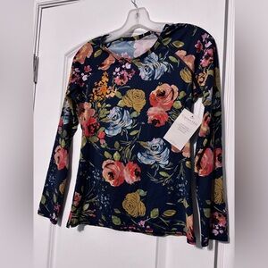 Garnet Hill Navy Floral Long-Sleeve Shirt Swimwear XS
